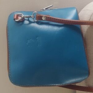 VERA PELLA Italian Leather Blue Mini Cross Body Bag Purse
